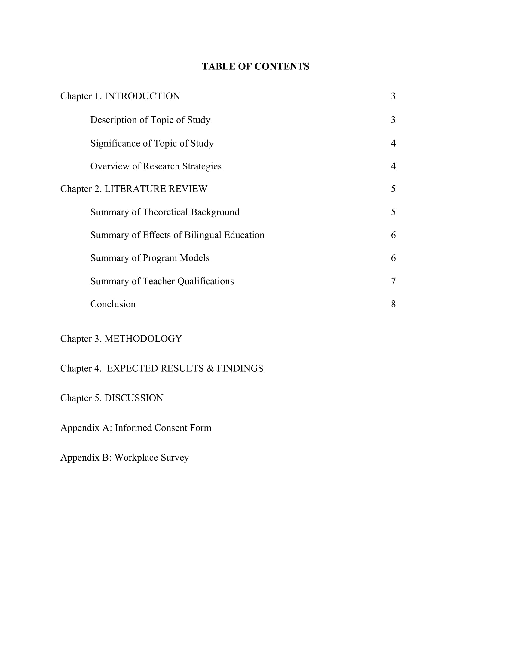 contents page for dissertation